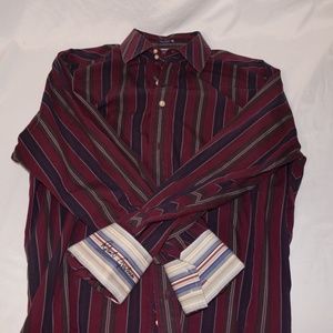 Robert Graham Maroon and Black Striped Shirt Sz XL